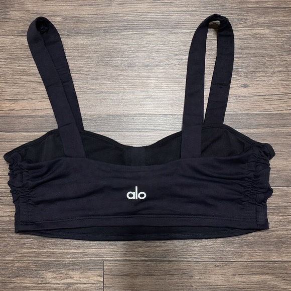 Alo Yoga Airbrush Cinch Bra Black Ruched Front Sculpting Sports Bra Small Active - Picture 5 of 7